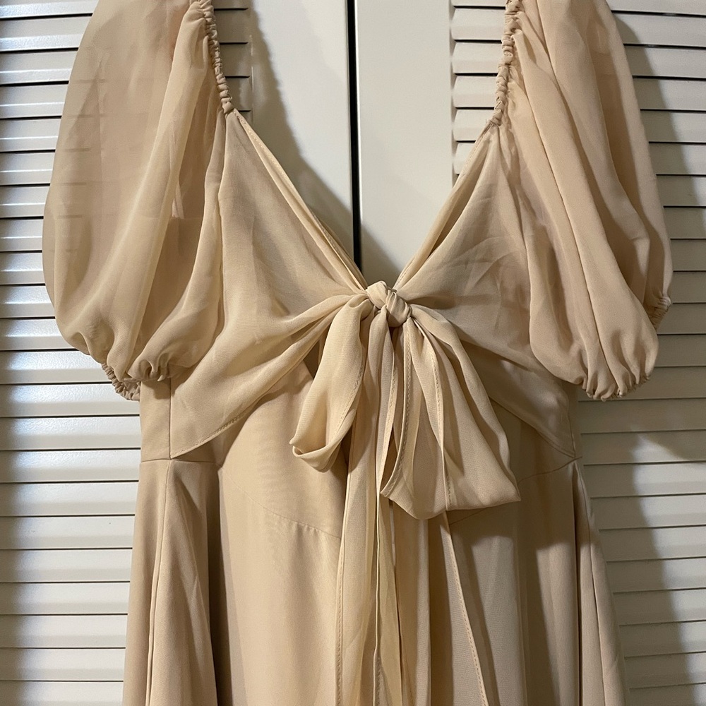 Barbie Azazie 1003 Chiffon-A-Line dress with puff sleeves, color champagne - Picture 4 of 9
